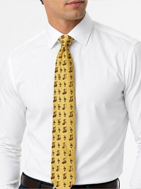 Southern Proper Men’s Yellow Silk Tie w/Duck and Boot Pattern Made in USA 62x3.5